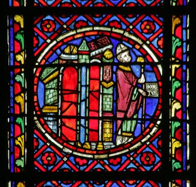 Window depicting Scene from the life of Saint Bonnet: Saint Bonnet leaving Clermont Ferrand by French School